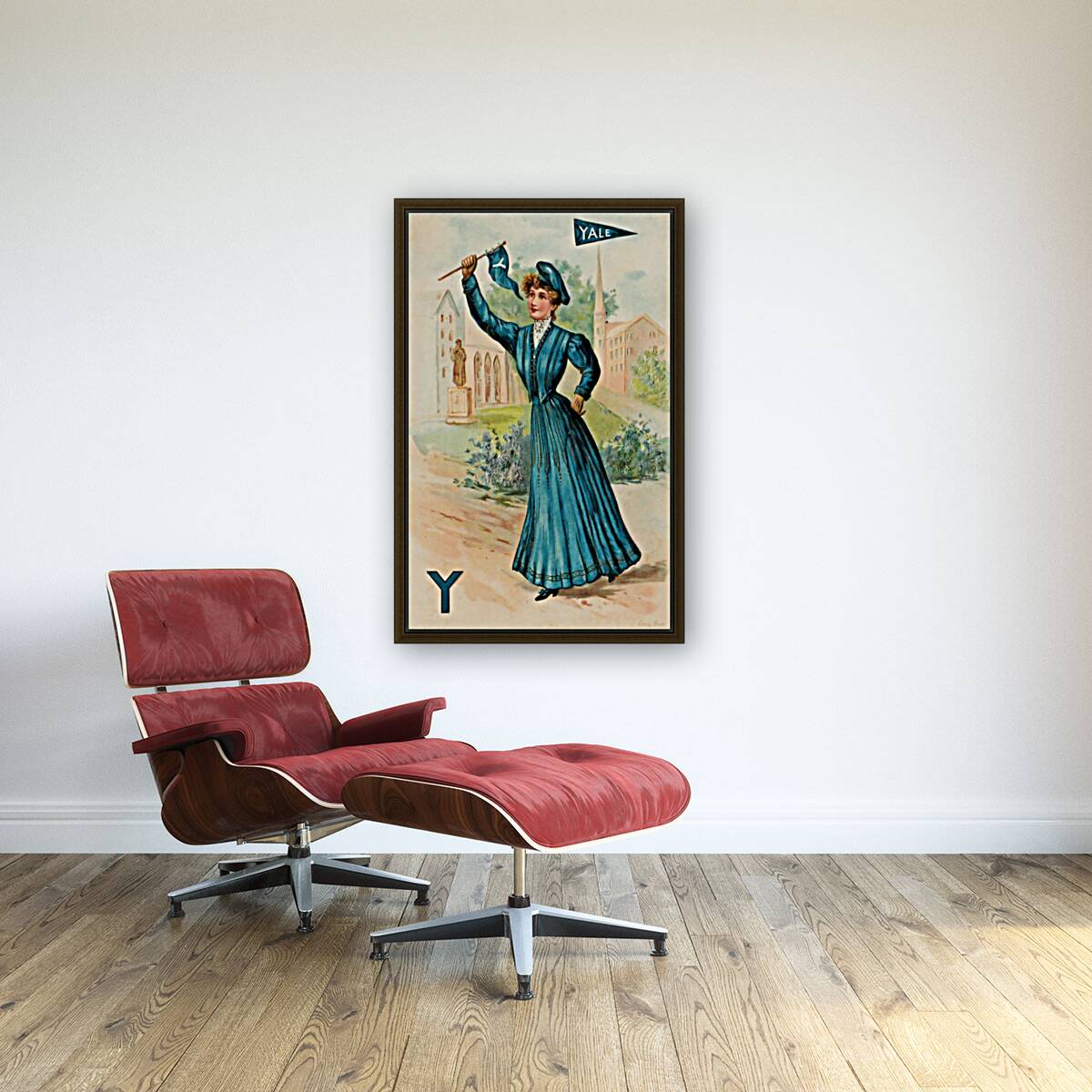 vintage yale lady with pennant Reproduction