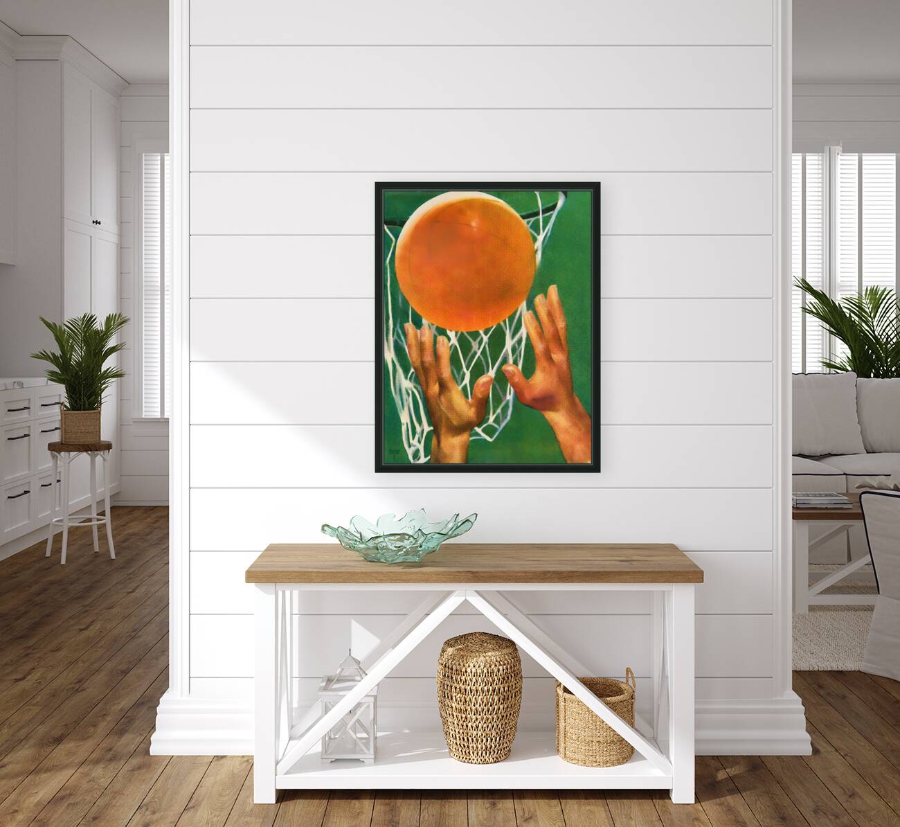 vintage sports art 1940s basketball art ball hoop Reproduction