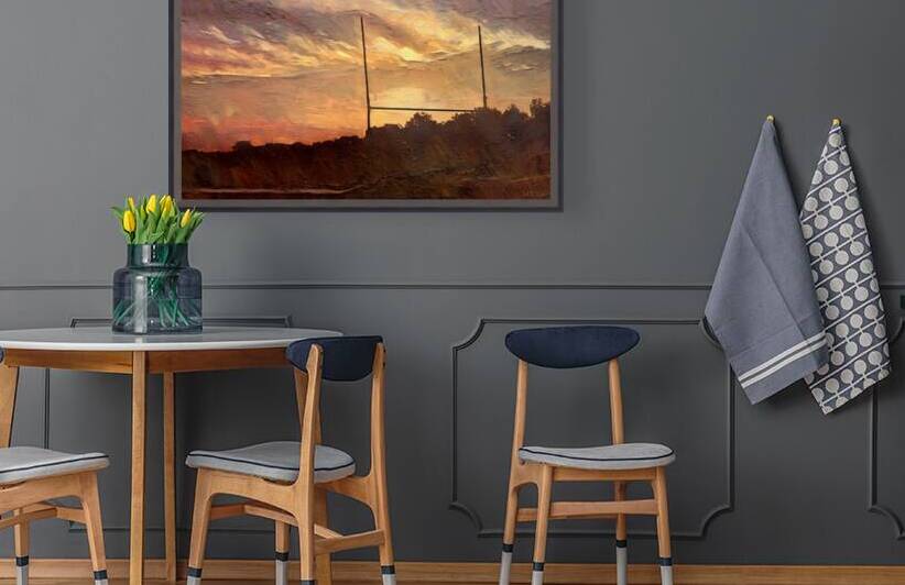 1960s football field art sunset by Row One Brand