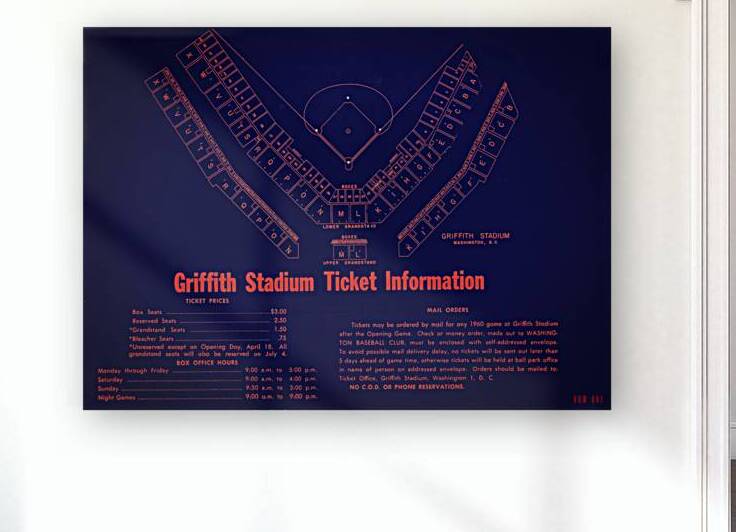 1960 Griffith Stadium Ticket Prices and Seating by Row One Brand
