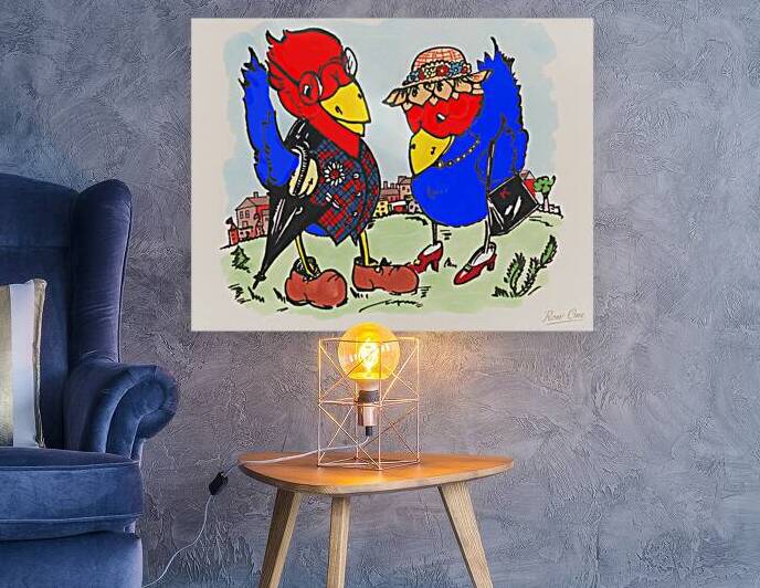 Early 1900s Kansas Jayhawk Couple Cartoon Art Remix by Row One Brand