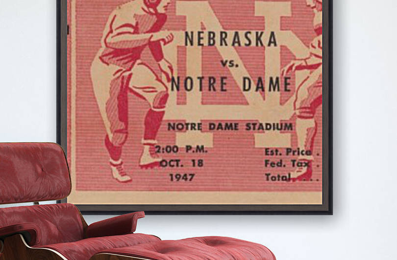 1947 Nebraska at Notre Dame Football Ticket Art by Row One Brand