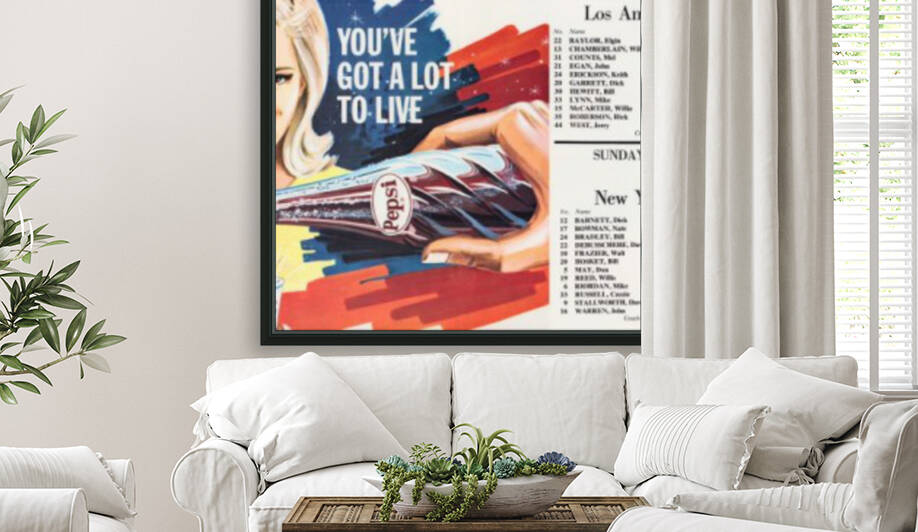 1969 Vintage Pepsi Ad Lakers vs. Knicks by Row One Brand