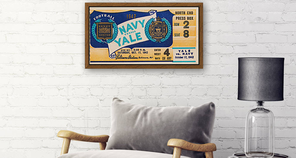 1942 Yale vs. Navy Football Ticket Stub Wood Print by Row One Brand