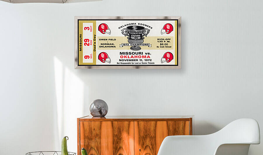 1972 Oklahoma Sooners vs. Missouri Tigers Football Ticket Art by Row One Brand