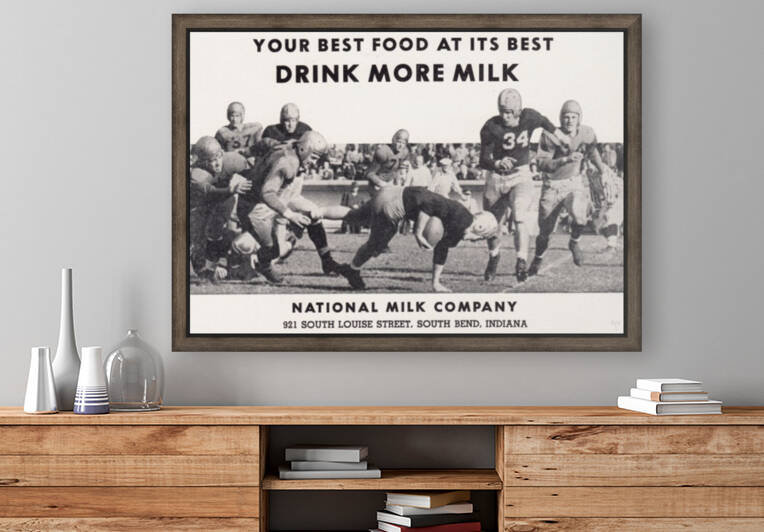 1947 Vintage Football Milk Ad Metal Sign by Row One Brand