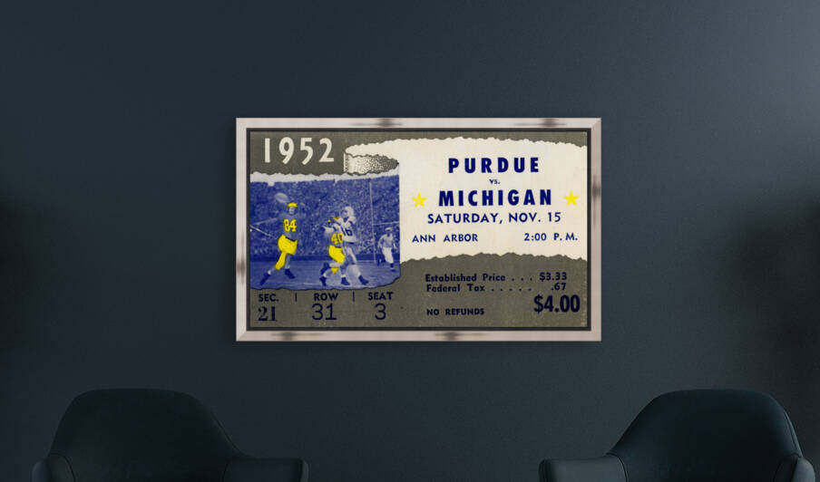 1952 Purdue vs. Michigan Football Ticket Stub Print by Row One Brand