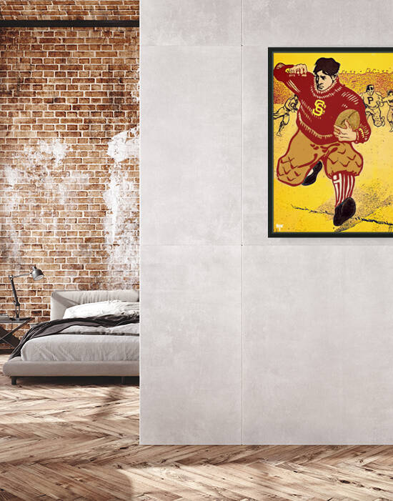 Vintage USC Trojans Football Player Art by Row One Brand