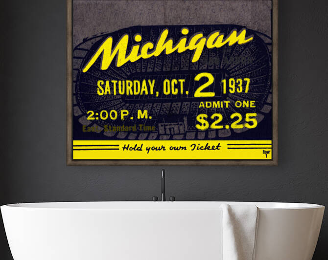 1937 Michigan Football Ticket Remix Art  by Row One Brand