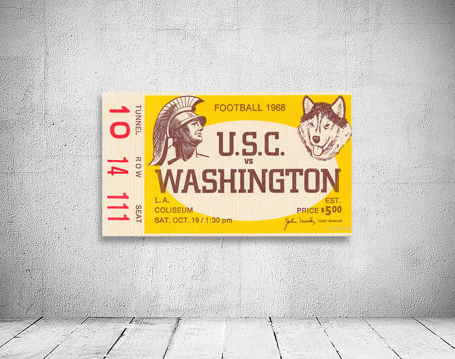 1968 USC Trojans vs. Washington Huskies Ticket Stub Canvas Wall Preview
