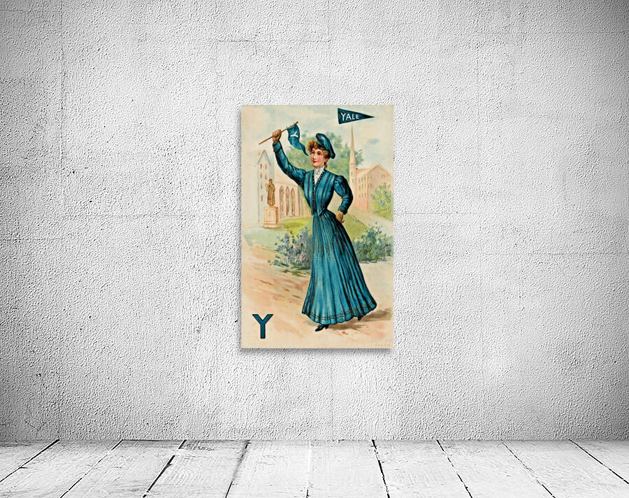 vintage yale lady with pennant Wall Preview