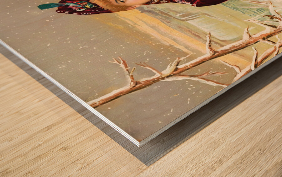 late 1800s woman in snow Wood print