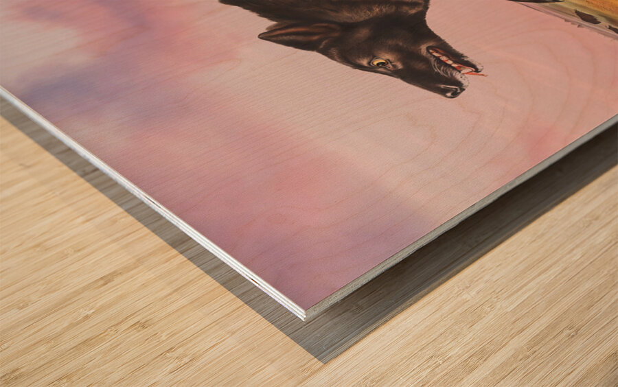 Black American Wolf Wood print