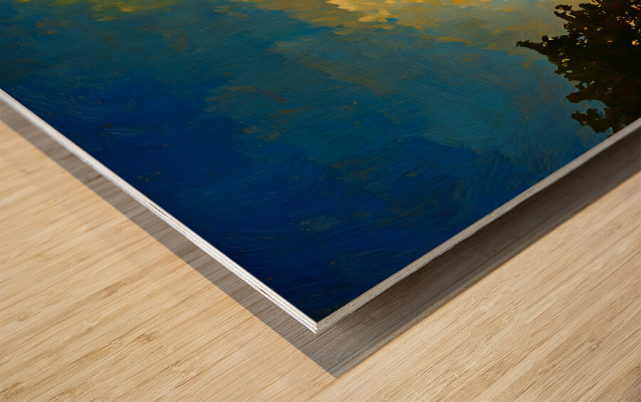 Yellow Sunset and Clouds Wood print