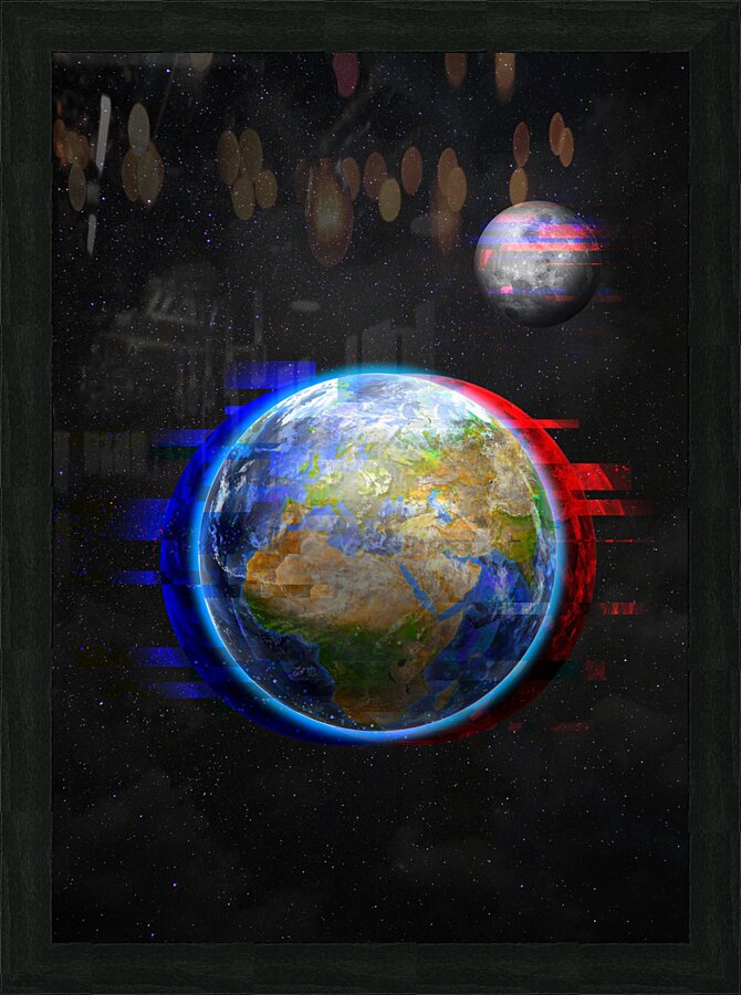 Earth Glitched Picture Frame print