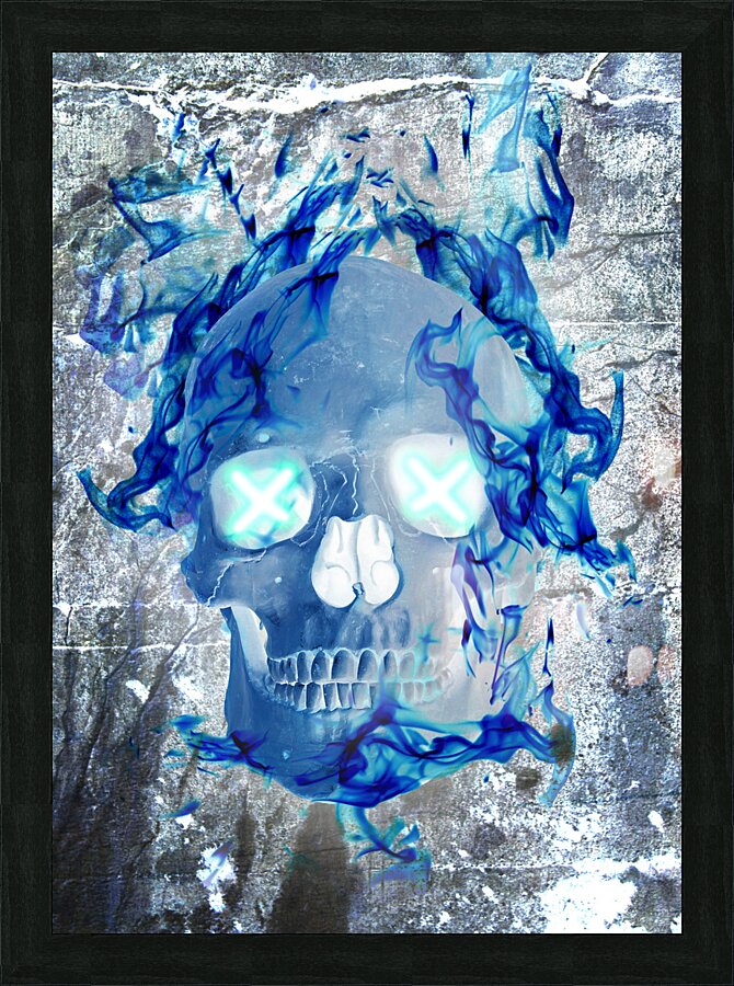 Blue Flame Skull Picture Frame print