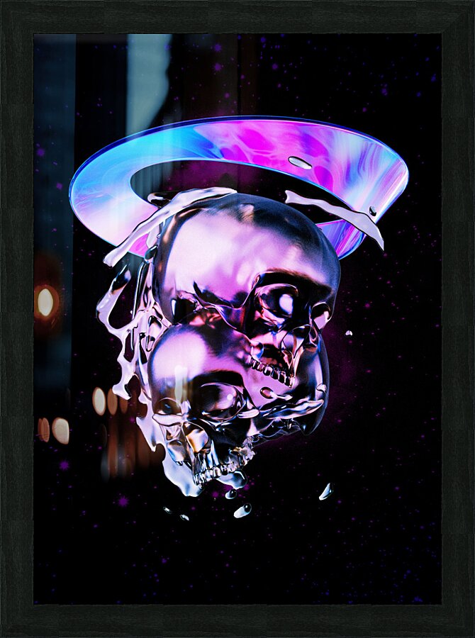 Melted Skeleton Skulls In Space Picture Frame print