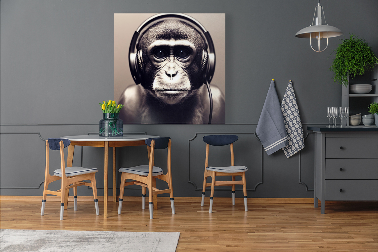 Monkey with Headphones Reproduction