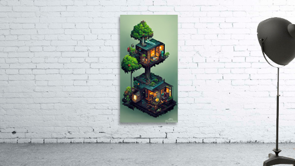 Isometric Pixel Treehouse Wall Preview