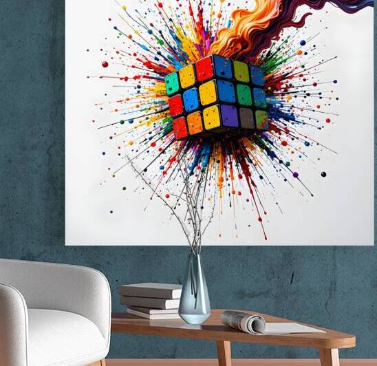 Explosive Creativity: A Rubik’s Cube Bursting with Colorful Energ by Entaply