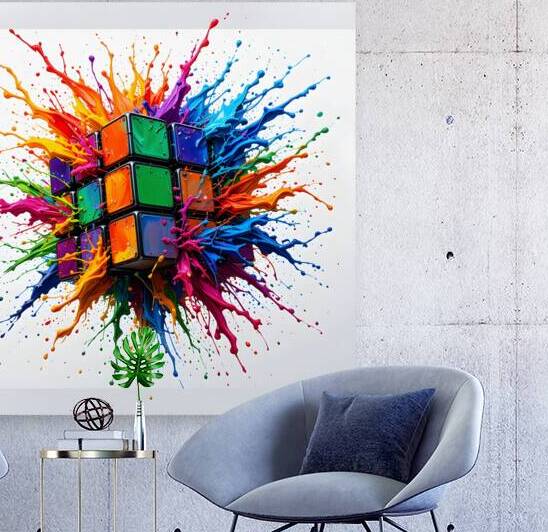 Explosive Creativity: A Rubik’s Cube Bursting with Colors by Entaply