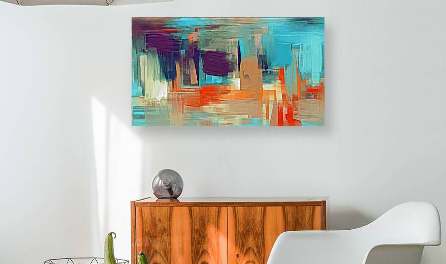 Harmonious Blend: Blue Brown and Orange Abstract by JustArt Digital
