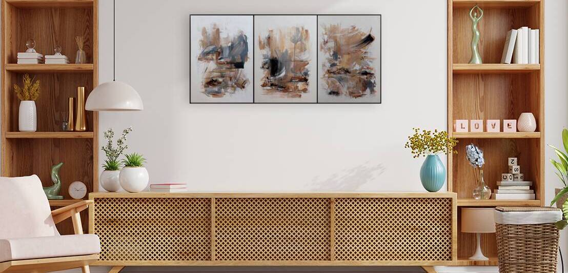 Triptych of Vibrant Abstract Canvases: Studio Series in Bold Textures by JustArt Digital