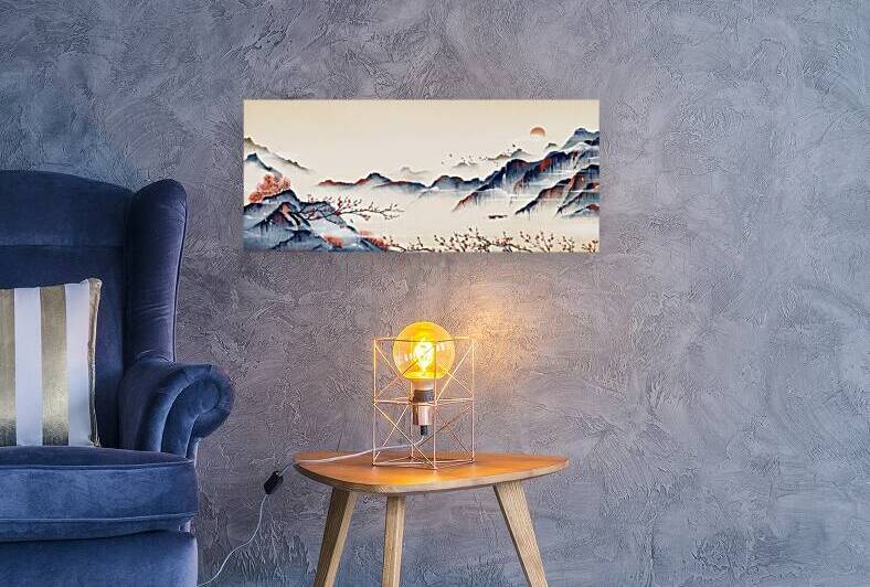Plum Blossom Majesty on Mountain Peaks: An Ancient Oriental Ink Wash Landscape by JustArt Digital