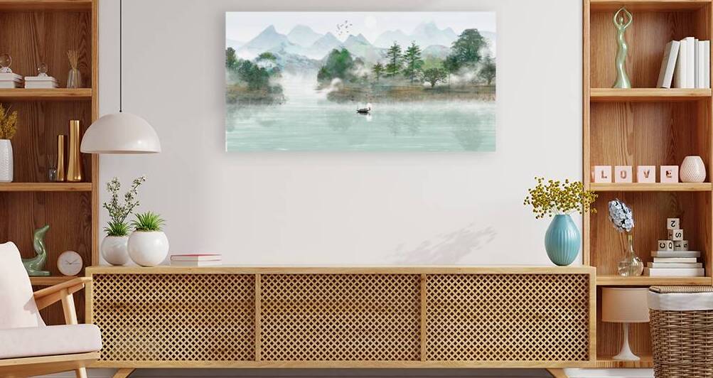 Verdant Vista: A Chinese-Style Green Landscape Painting by JustArt Digital