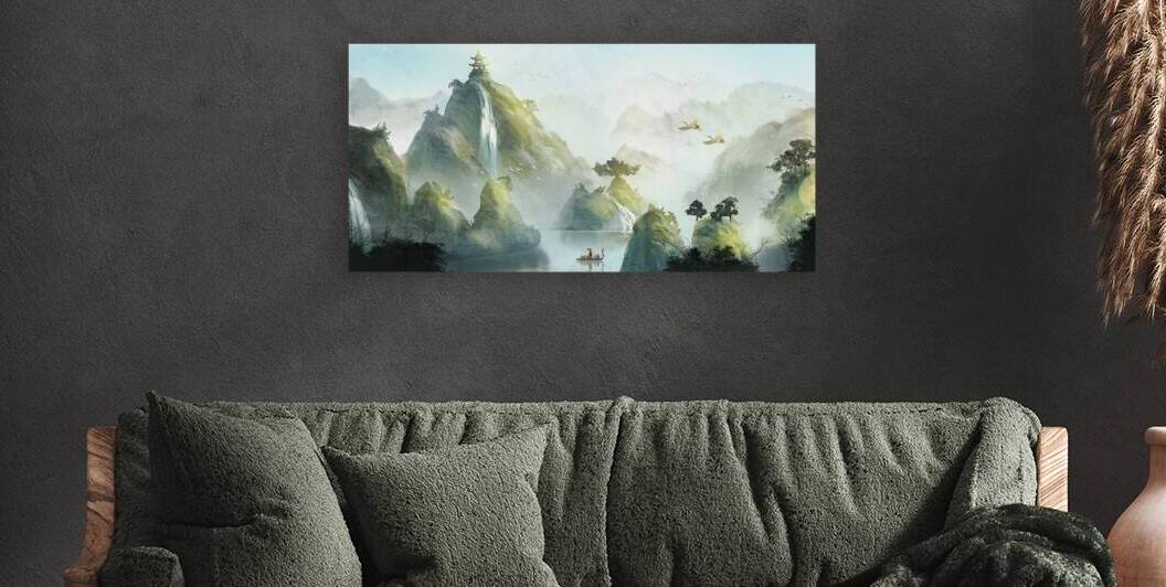 Azure Ink Dreamscape: An Artistic Conception Landscape by JustArt Digital