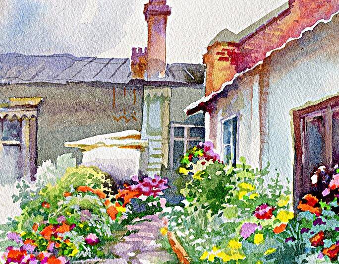 Medieval European Alleyway: Watercolor Sketch of an Old City Street by JustArt Digital