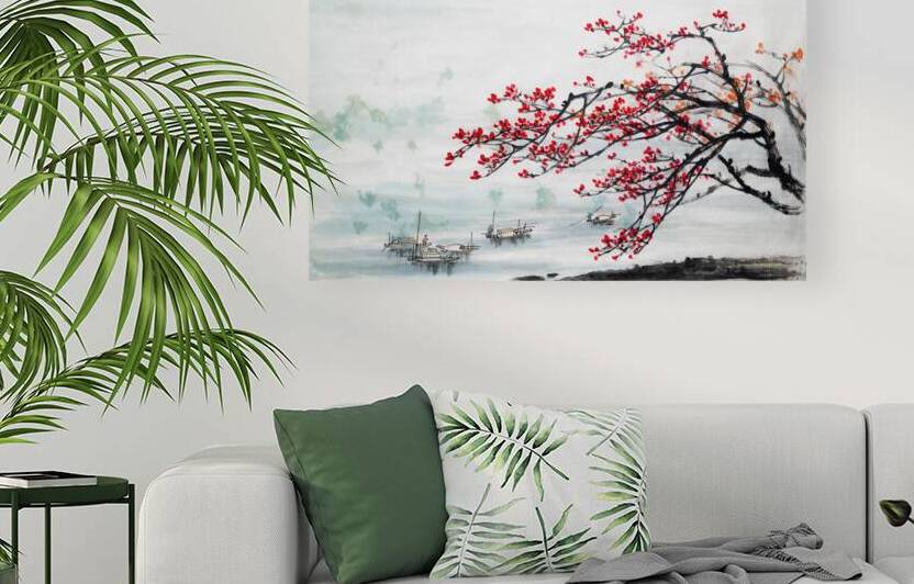 Eastern Ink Wash Landscape: A Harmony of Japanese and Chinese Traditions by JustArt Digital