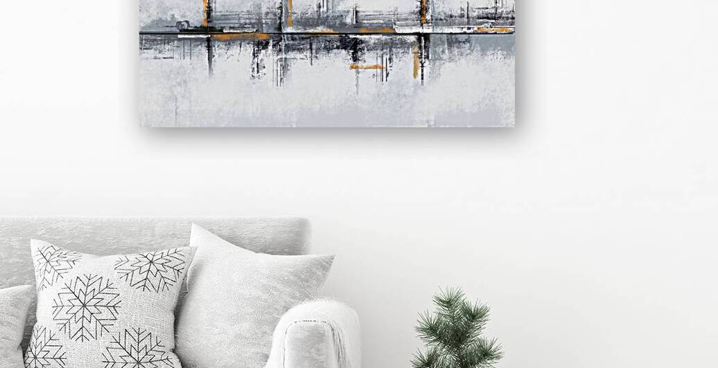 Bold Geometry in Gray and Orange: Contemporary Abstract Art by JustArt Digital