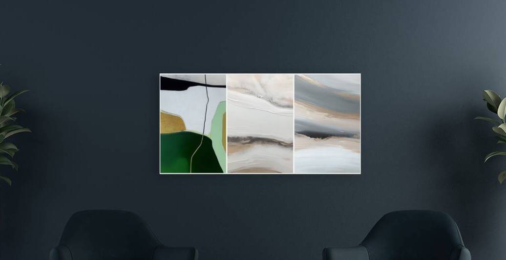 Golden Veined Abstract Triptych – Luxe Metallic Texture Art by JustArt Digital