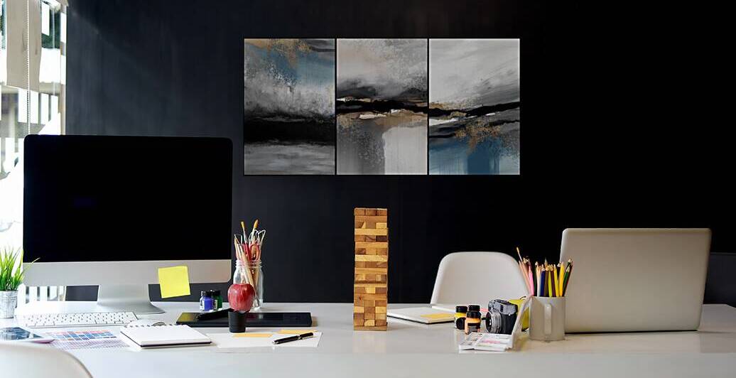Modern Abstract Reflections: A Set of Three Contemplative Paintings by JustArt Digital