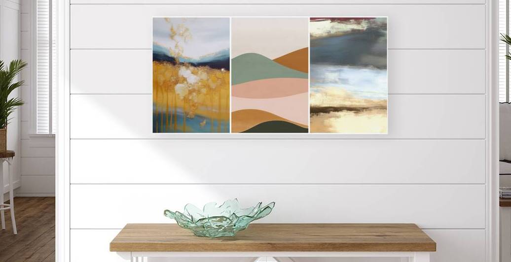 Modern Abstract Interplay: A Set of Three Dynamic Paintings by JustArt Digital
