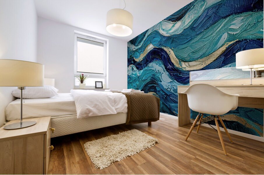 Azure Currents Gold Ripples J39D2H 48 Mural print