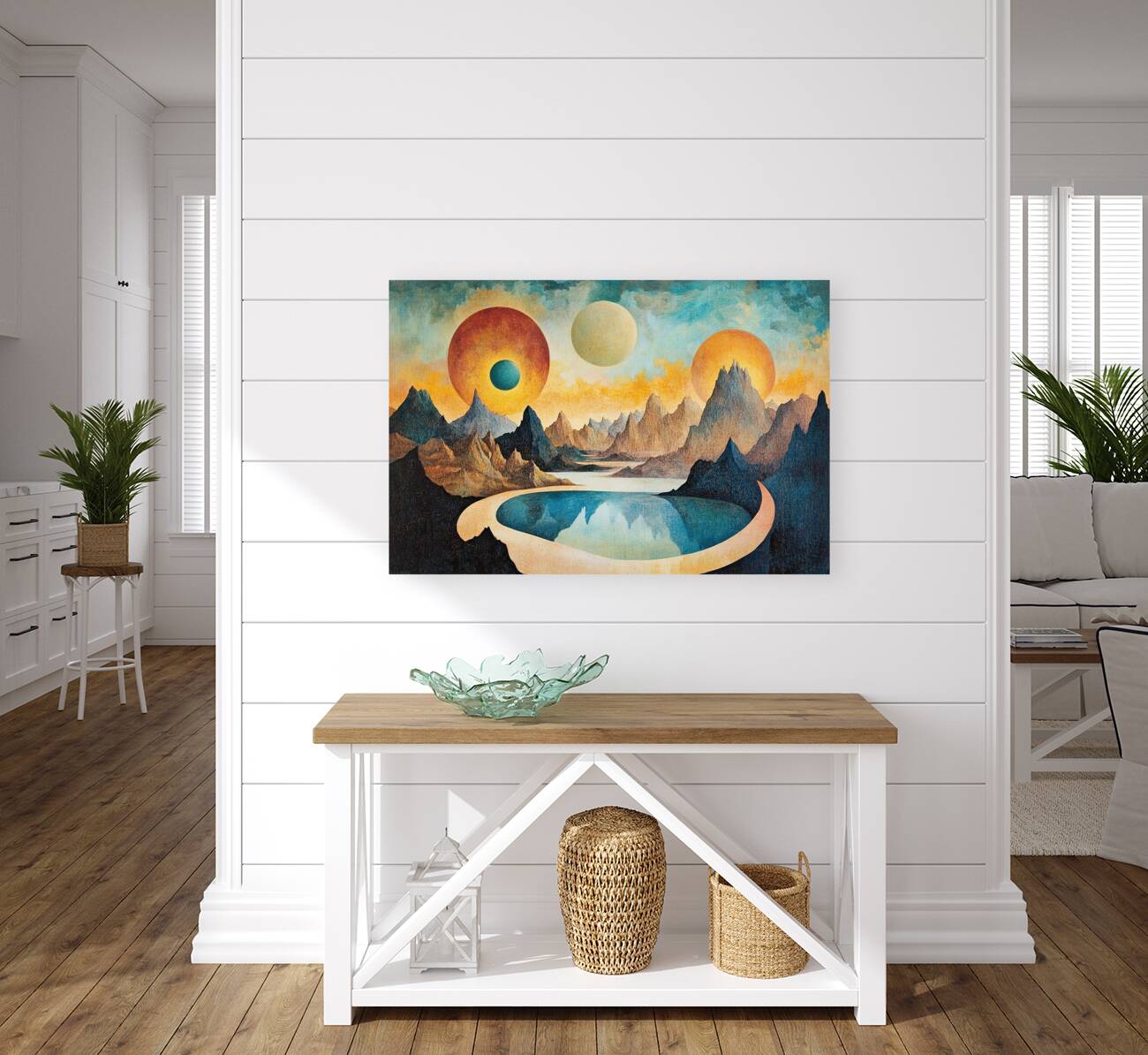 Celestial Triad Over Azure Lake 7P3H2N 57 Reproduction