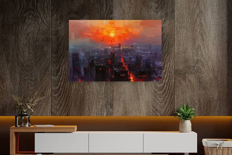 Crimson Cityscape At Dusk H92N5B 55 by Abstract Rebellion