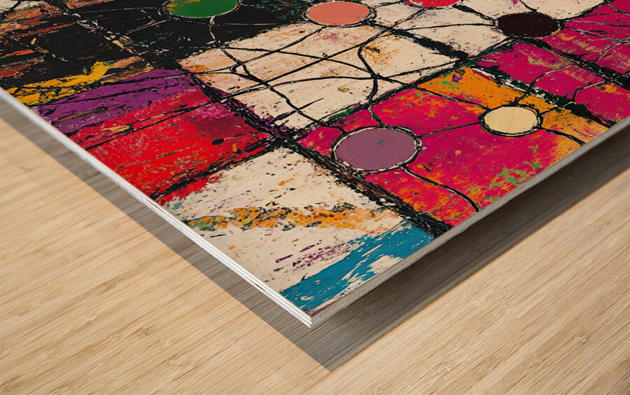 Chromatic Grid Interplay 92HJ8 55 Wood print