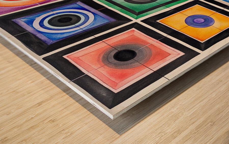 Chromatic Grid Study 29H3N8 52 Wood print