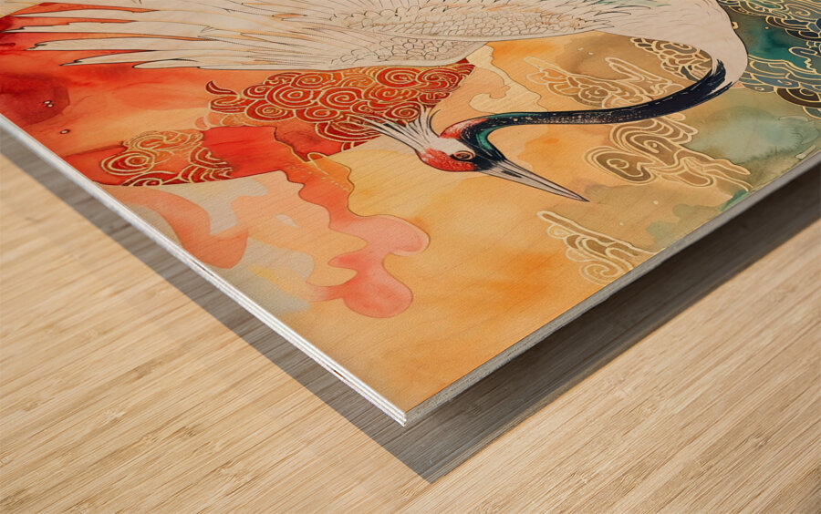 Celestial Crane Dance 7294B2 45 Wood print