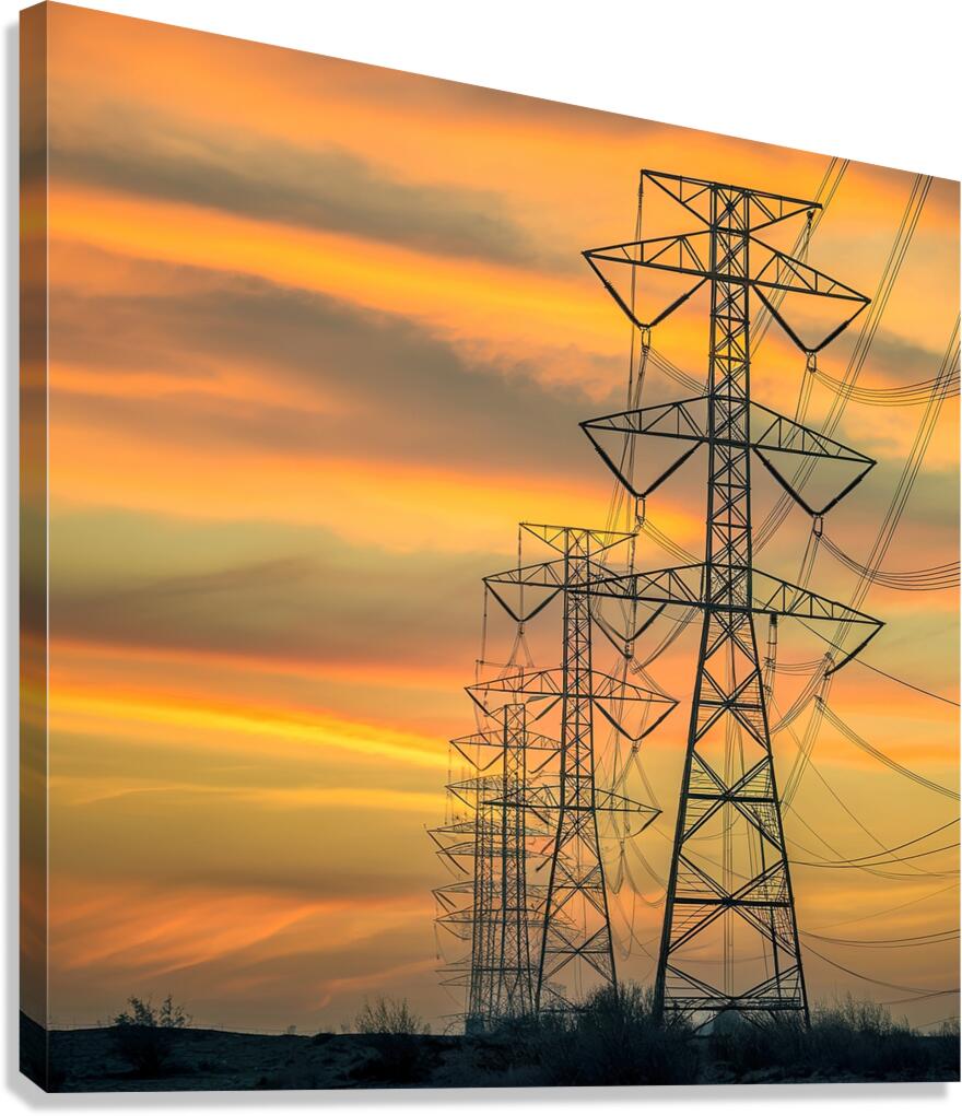 High voltage tower with sunset sky background 1.j Canvas Print