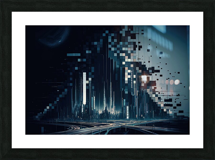 Dark pixels texture futuristic background Picture Frame print