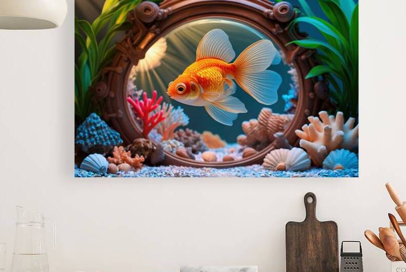 A goldfish in an aquarium setting by Mirela Poiana