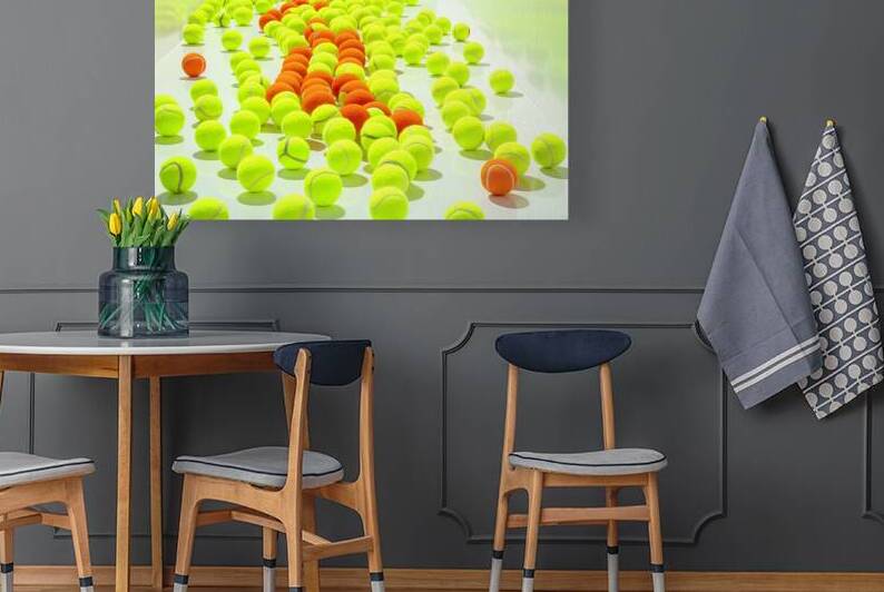 Multiple tennis balls arranged in a scattered pat by Mirela Poiana