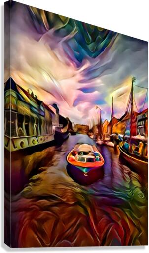 boat going through a channel Canvas Print