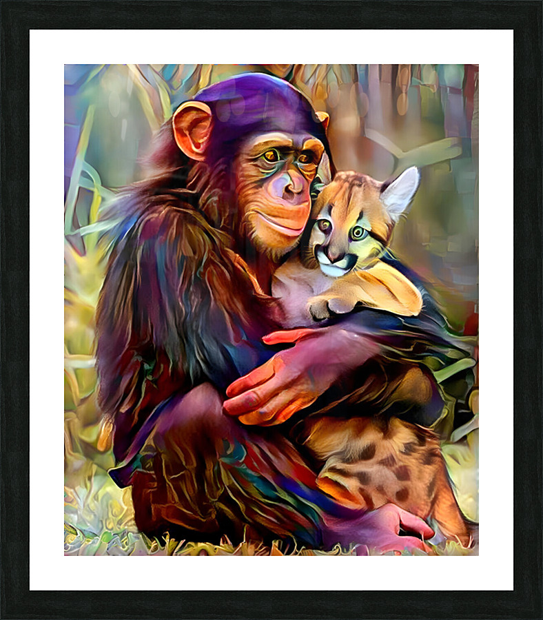 monkey and cat Picture Frame print