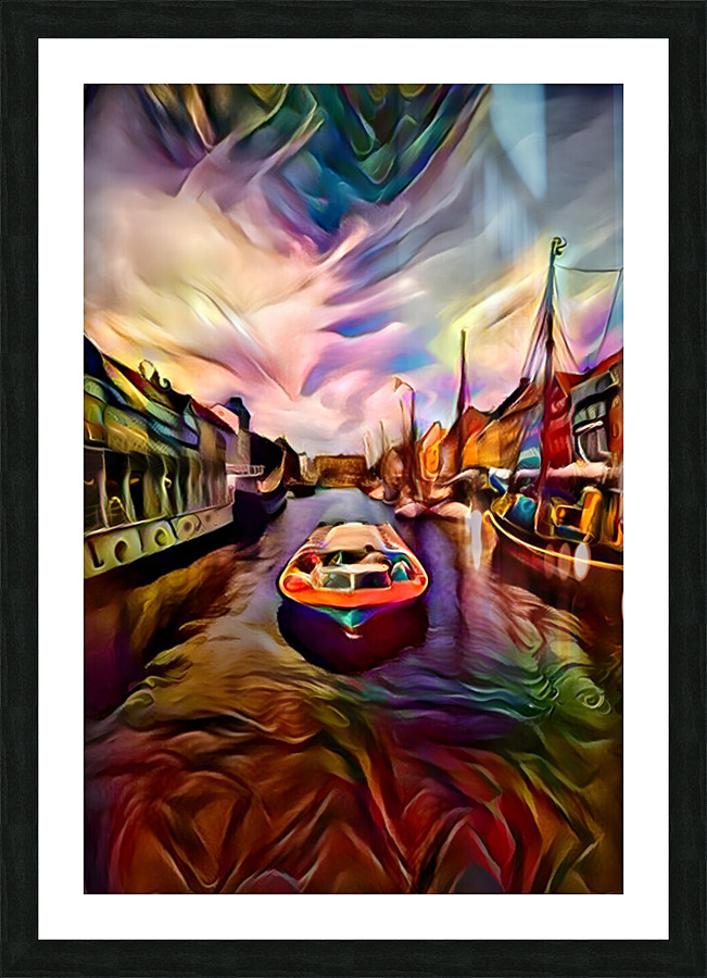 boat going through a channel Picture Frame print
