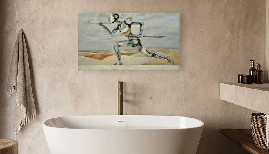 the robot in a desert standing in the style of ev by Digital Cooker